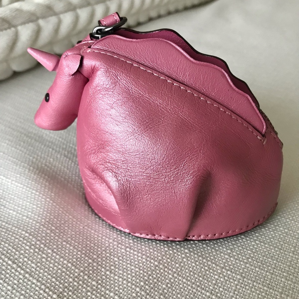 Coach Uni Coin Case, Pink Leather Unicorn Bag Charm Coin Case - Picture 7 of 16